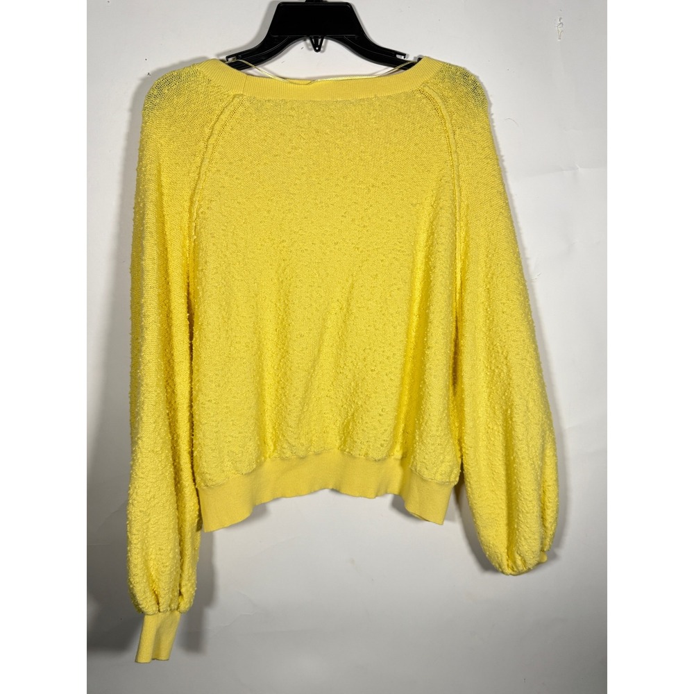 Free People Yellow Textured Boucle Knit Balloon Sleeve Sweater Slouchy Womens S - Picture 4 of 8